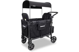 WONDERFOLD W2 Elite Pro Stroller Wagon (2 Seater) - Collapsible Wagon Stroller with Seats with 5-Point Harnesses, Adjustable Push Handle, and Adjustable Sun Canopy, Jet Black