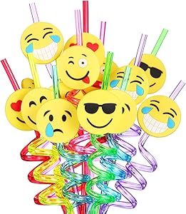 FZR Legend 24 Emoji Reusable Plastic Drinking Straws,Emoji Birthday Party Decorations Supplies Favors (24 SET)
