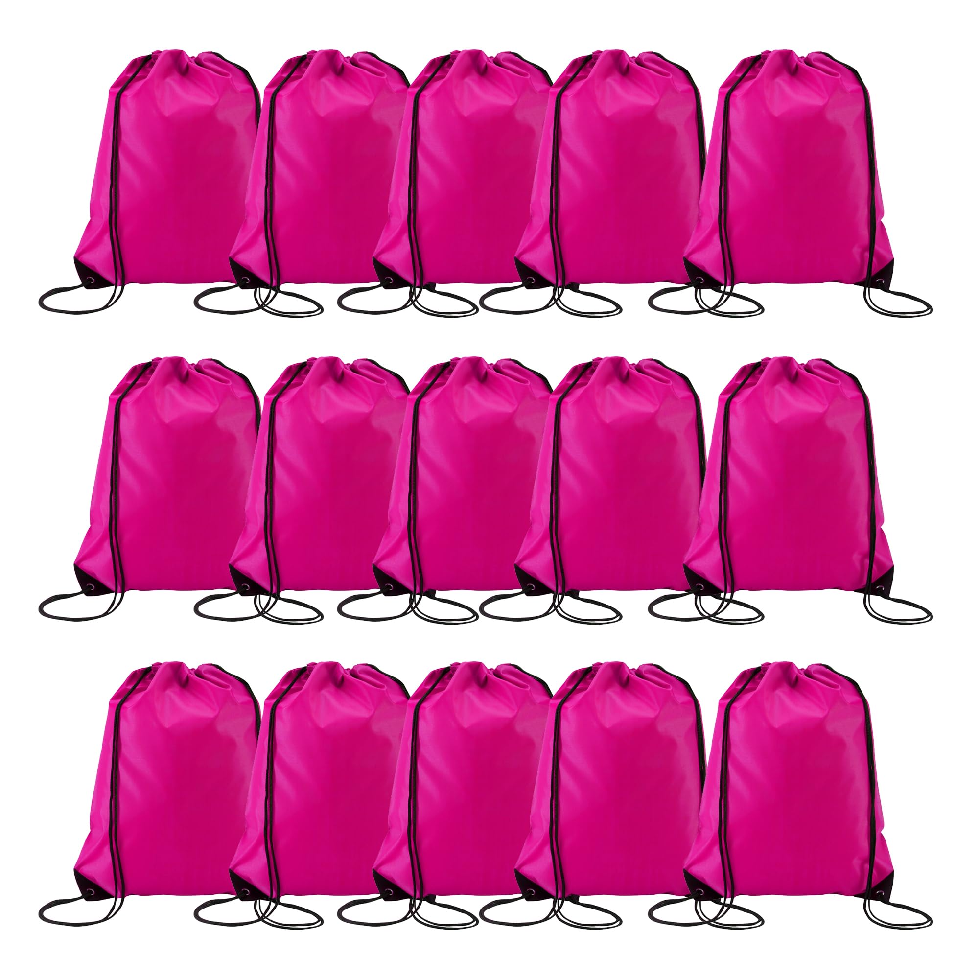 Playcrate 15 Drawstring Bags Backpack - Party Gift Bags & Sports String Bag for Gym, School, Travel Storage Organization (Pink)