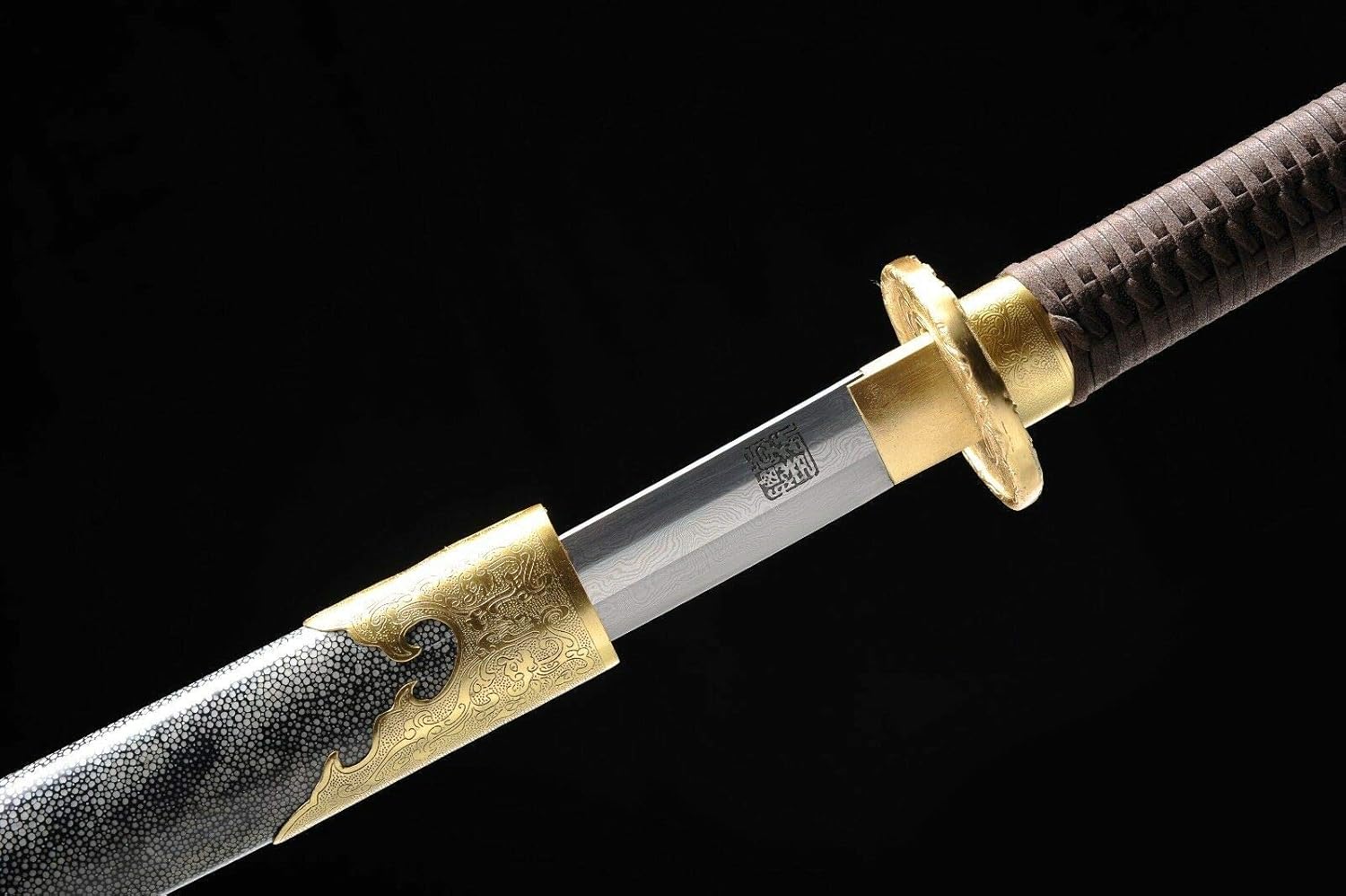 Zhmyyxgs Sword China Miao Dao is Made up of Bailian Damascus Steel and Black Shark Skin Scabbar