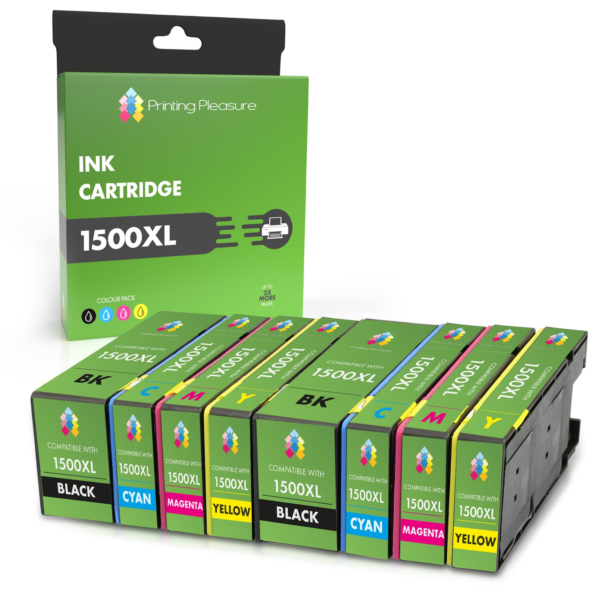 Printing Pleasure 8 (2 SETS) Compatible PGI-1500XL Ink Cartridges for Maxify MB2000 MB2050 MB2300 MB2350 - Black/Cyan/Magenta/Yellow, High Capacity