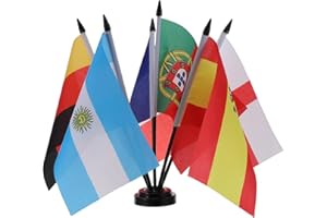 TEHAUX 1 Set Spain France England Germany Argentina Portugal Desk Flags - Flags with Stand Base - Small Office Table Decorati