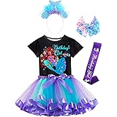 Doctor Unicorn Birthday Girls Mermaid Outfit Set Costume Tutu Skirt Dress, Mermaid Birthday Shirt, Headband & Satin Sash