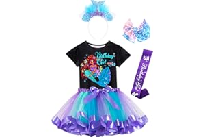 Doctor Unicorn Birthday Girls Mermaid Outfit Set Costume Tutu Skirt Dress, Mermaid Birthday Shirt, Headband & Satin Sash