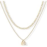 PAVOI 14K Gold Plated Initial Letter Double Dog Tag Pendant Necklace | Dainty Cubic Zirconia Letter Tag Round Box Chain Necklaces for Women