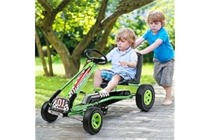 OUTDOOR BASIC HOMGX Pedal Go Kart, Outdoor Kids Pedal Go Kart with Adjustable Bucket Seat, Steering Wheel, Rubber Wheels, Brake, Pedal Powered Ride On Kart for 3-5 Years Boys, Girls (Green)