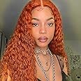 RUI MEI SI Ginger Orange Glueless Wigs Human Hair Pre Plucked Pre Cut 350# Curly Wigs Human Hair for Beginners 4x4 Deep Wave Lace Closure Glueless Wigs for Black Women 18 Inch