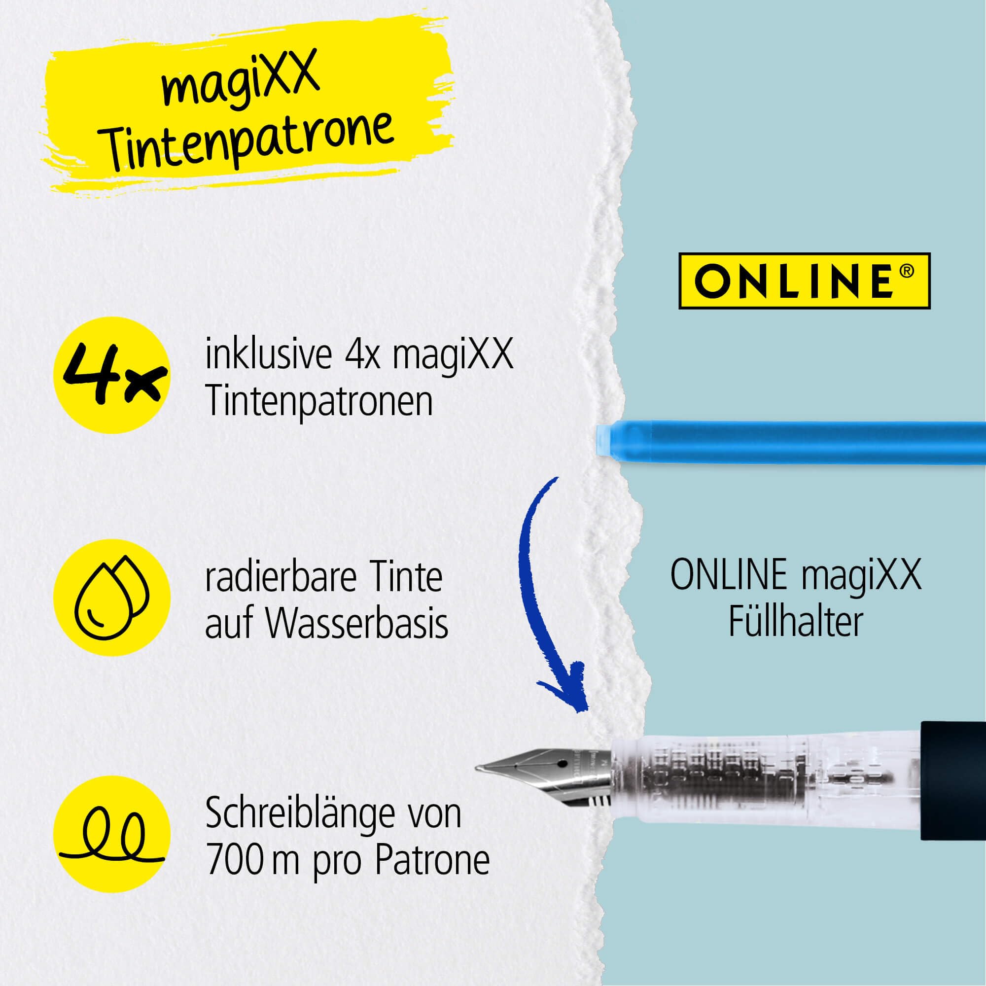 Online Füllhalter magiXX Deep Ocean I Füller mit radierbarer, blauer Tinte I inkl. 4 magiXX Patronen I Schreiben, radieren & korrigieren in einem I Füllfederhalter als Geschenk für Schule & Uni 7