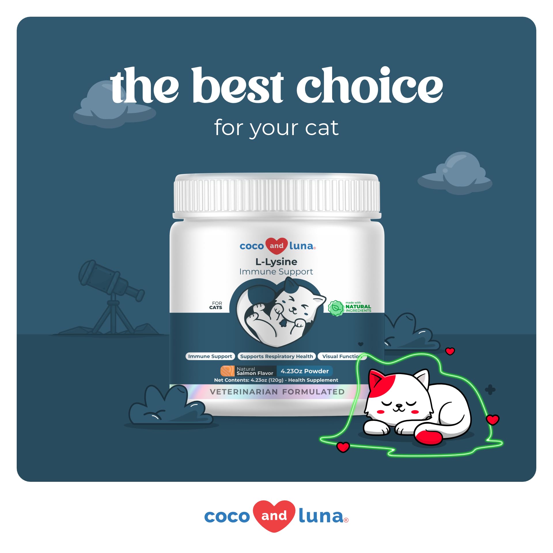 L-Lysine Supplement for Cats 900mg/scoop - Cat Supplement for Sneezing and Runny Nose, Cold, Immune Support, Eye Function, and Respiratory Health – Lysine Powder