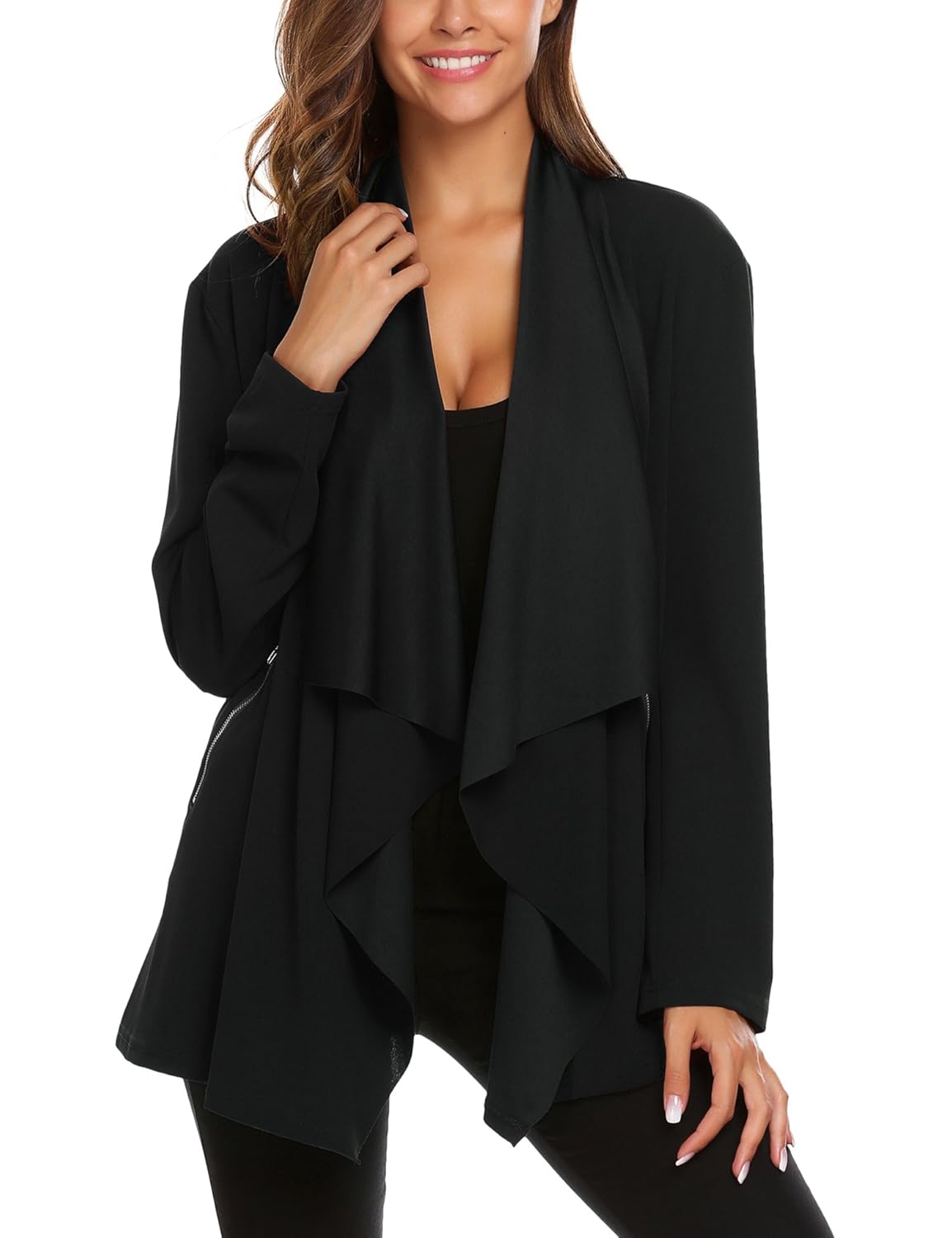 Zeagoo Womens Long Sleeve Draped Open Front Cardigan Sweater with Pockets