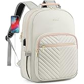 LOVEVOOK Laptop Backpack Purse for Women, Work Travel Computer Bags, College School Backpack for Student Girl, Quilted Casual Daypack with USB Port, Fit 15.6 Inch Laptop, Grey Pink