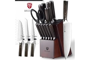 BRODARK Kitchen Knife Set with Block, Food Grade 15 Pcs German Stainless Steel Professional Chef Knife Set with Knife Sharpener, Full Tang Knife Block Set, Best Gift