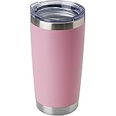 DOMICARE 20oz Stainless Steel Tumbler Bulk with Lid, Double Wall Vacuum Insulated Travel Mug, Powder Coated Coffee Cup, Pink, 1 Pack