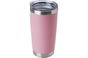 DOMICARE 20oz Stainless Steel Tumbler Bulk with Lid, Double Wall Vacuum Insulated Travel Mug, Powder Coated Coffee Cup, Pink, 1 Pack