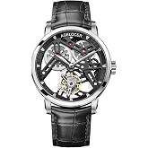 AGELOCER Tourbillon Watches Men, Original Ultra Thin Classic Style, Skeleton Manual Mechanical Watch, Leather Strap Mens Waterproof Dress Watch Gift