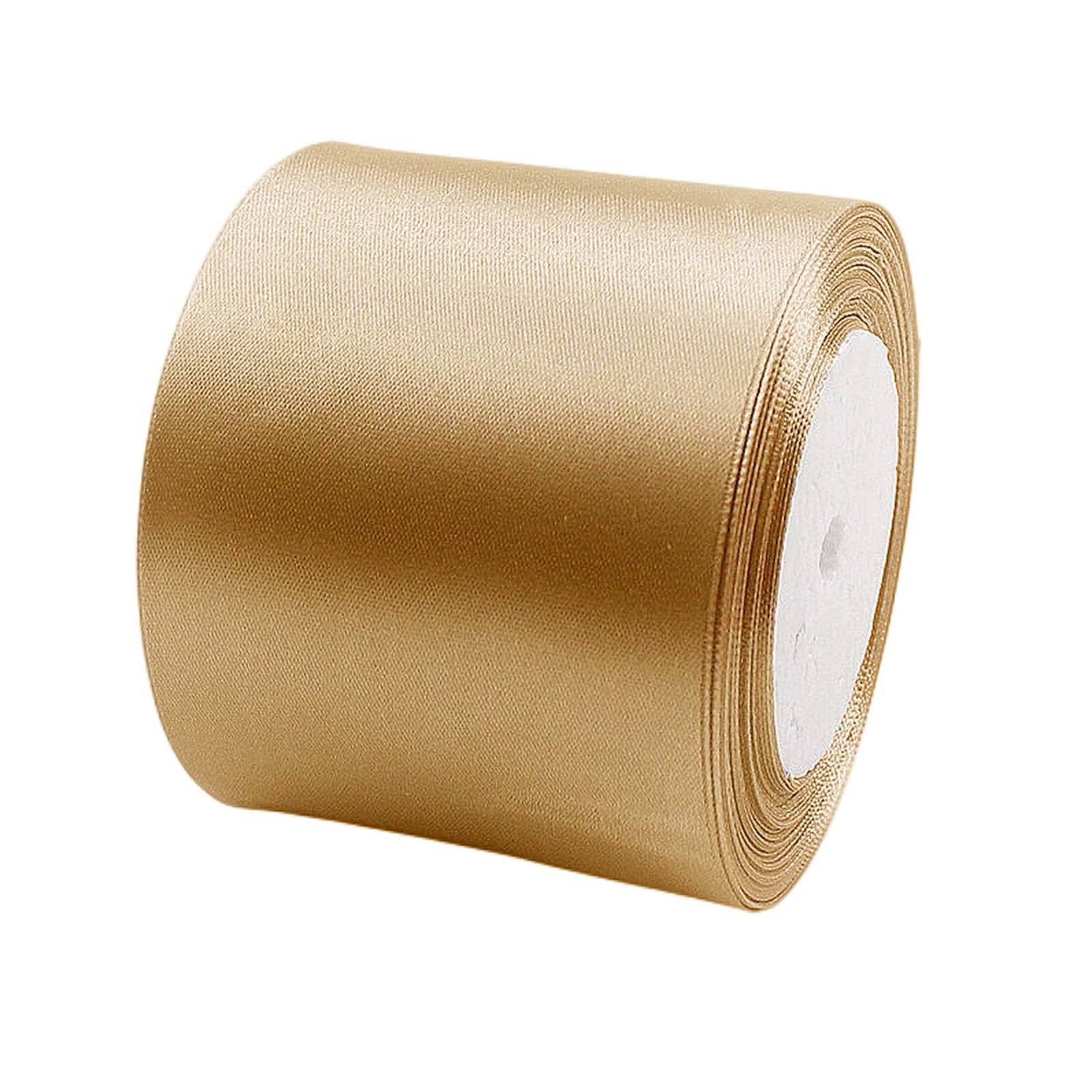 POPOYU Wide Champagne Gold Satin Ribbon 75mm (2.9Inch) Ribbons Roll Fabric Thick for Gift Wrapping, 23m Thick Silk Ribbon for Crafting, Wedding Car, Hair Bows, Bouquets, Cake,Halloween Christmas Party