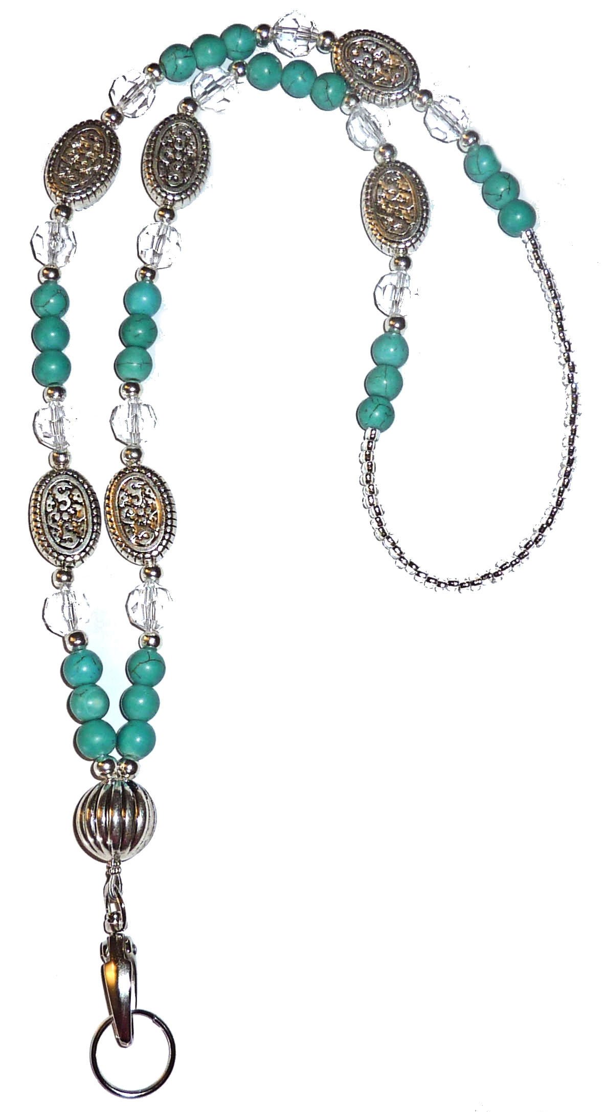 Hidden Hollow Beads Chunky Women's Beaded Lanyard, 34" Made in USA, ID Card Badge Holder Teacher Nurse Keys Keychain Cruise Phone, Turquoise - Non Breakaway (Stronger), 34 inches