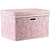 PRANDOM Larger Collapsible Storage Bin with Lid [1-Pack] Fabric Decorative Storage Box Cube Organizer Container Baskes with Handles Divider for Bedroom Closet Living Room Pink 17.7x11.8x11.8 Inch
