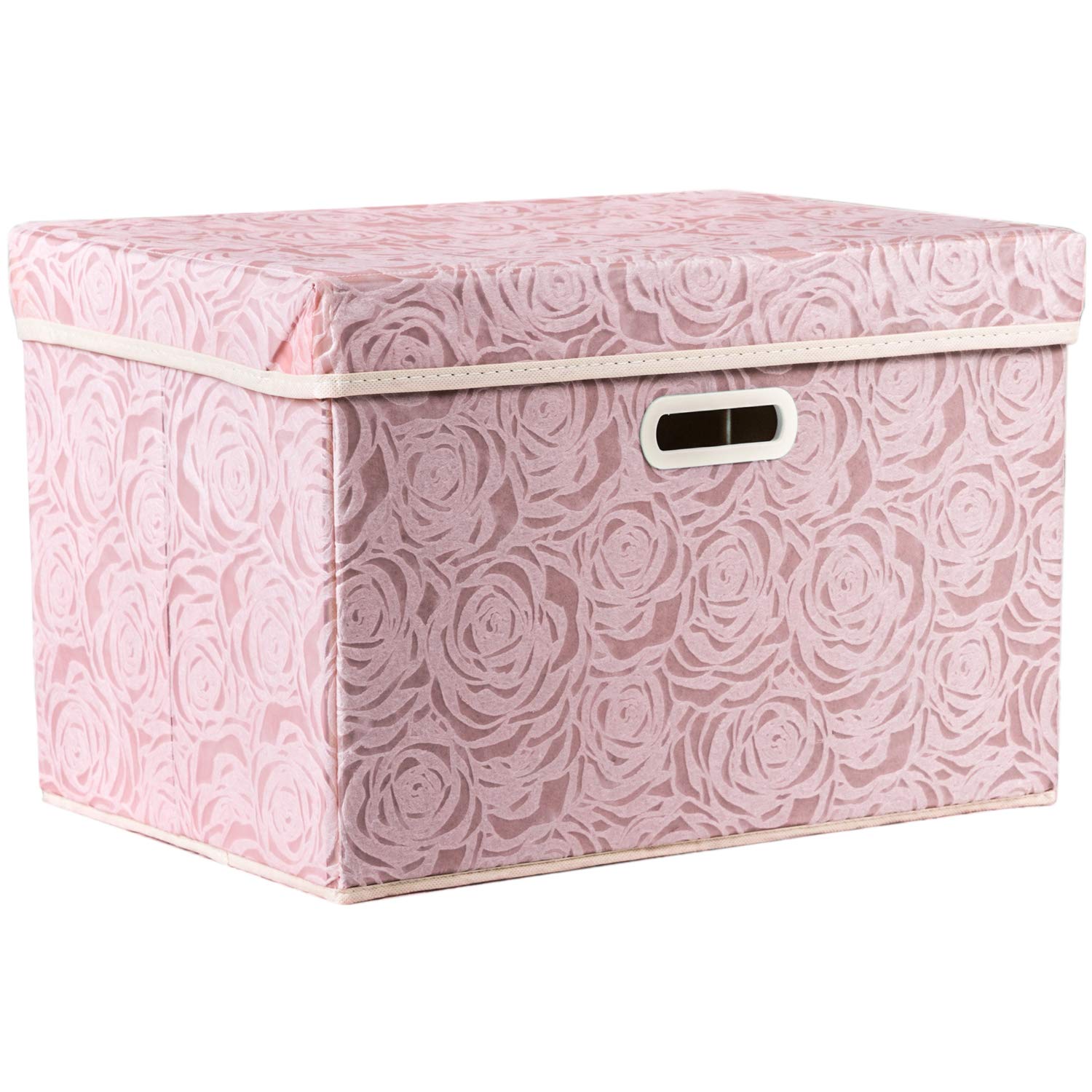 Storage Boxes with Lids Large.Rose Pattern Fabric Decorative Storage Box, Really Useful Box,Clothing Storage,Cubes Organizers,Collapsible,Stackable,43x30x30cm, Pink[1-Pack] — image 1
