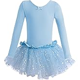 Dancina Girls Skirted Leotard Sparkle Long Sleeve Ballerina Tutu Ballet Dress Front Lined