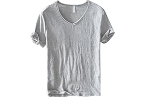 Linen Cotton Tshirts for Men V Neck Short Sleeve Shirt Solid Color Breathable Tees Blouses Summer Casual Tops Clothes