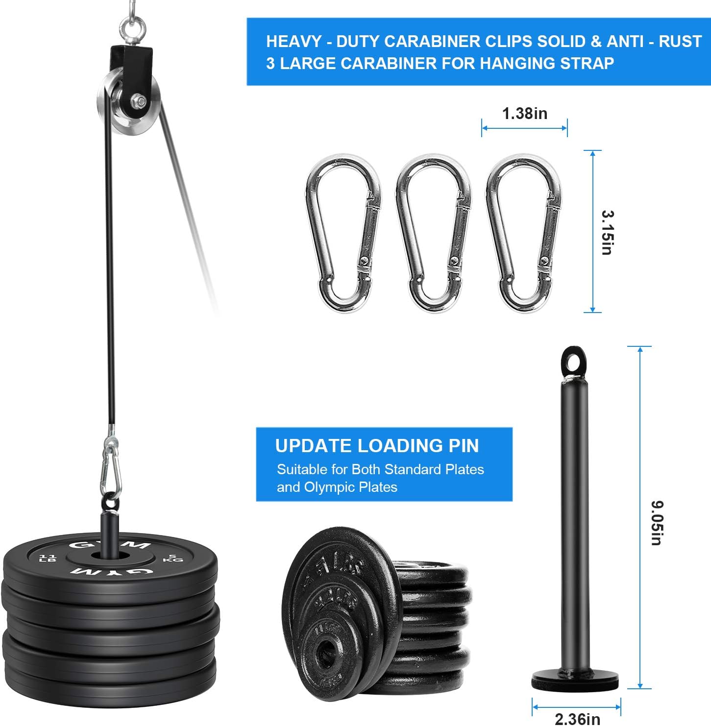 Fitness LAT and Lift Pulley System - Dual Cable Machine with Weight Plates, Loading Pin for Exercise Equipment, Biceps Curl, Back, Gym Equipment for Home : Sports & Outdoors