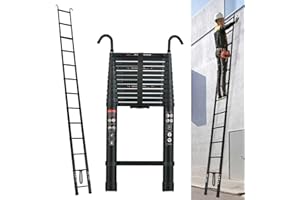 JUPITOR Telescoping Ladder 16FT Extension Ladder with 2 Detachable Roof Ladder Hooks 2.8", Collapsible Ladders for Home, Aluminum Telescopic Extendable Ladder Rv Ladder Loft Ladder, Max 330 Lb Capacity, EN131