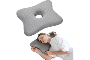 WURONSA Piercing Pillow | Memory Foam Ear Piercing Pillow for Side Sleepers, Pillow with an Ear Hole for Ear Pain Relief, Ear Guard Pillow, Ear Hole Pillow for Piercings, Earplugs, and Headphones (Light Grey)
