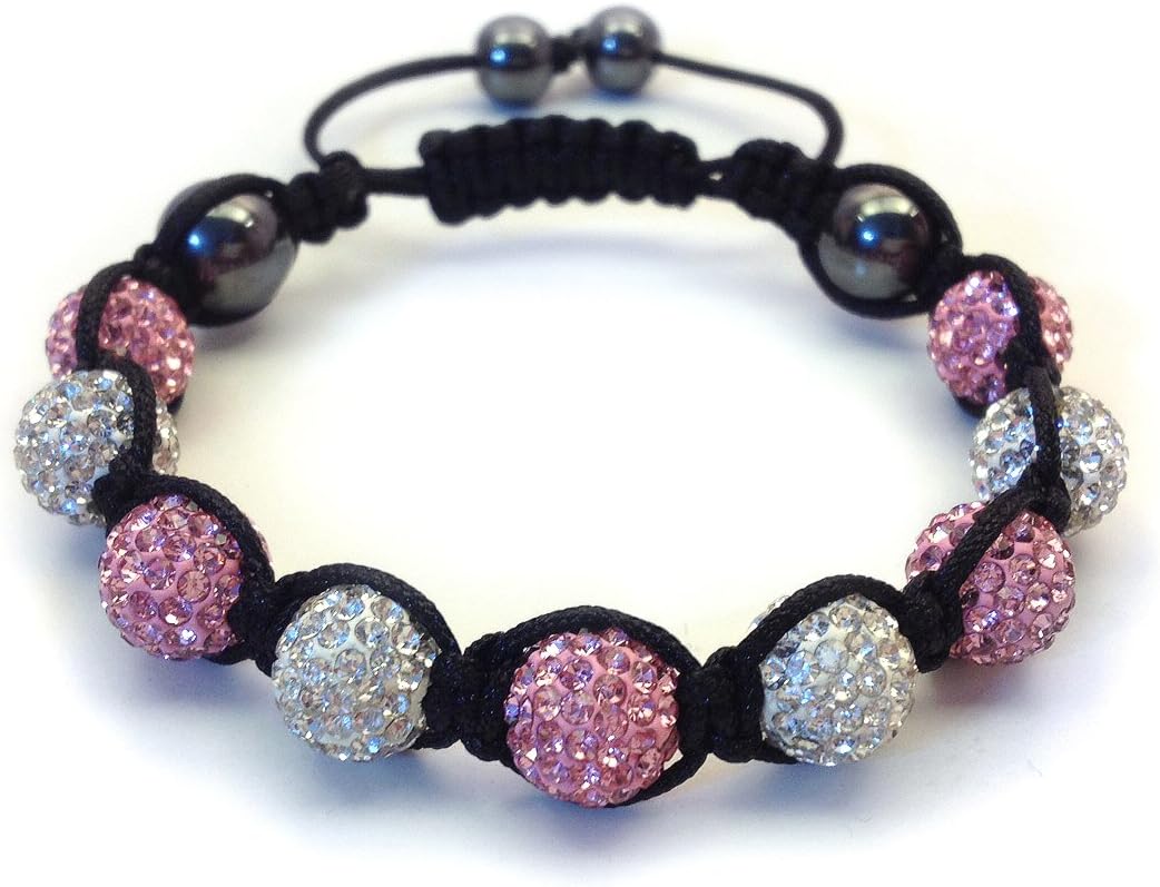 09-Ball Light Pink & White Shamballa Bracelet with strings