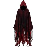 Geyoga Grim Reaper Costume Scary Hooded Cape Witch Costume Hooded Cape for Adult Women Man Cosplay Props