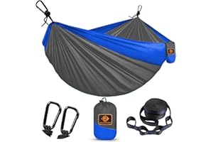 QEVOOON Camping Hammock for Outside,Double Hammock with Tree Straps(18+1Loops) 210T Nylon Parachute Lightweight Portable Hammock for Outdoor Travel,Hiking,Backpacking,Hunting,Outdoor,Beach,Camping Gear