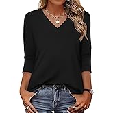 XIEERDUO 3/4 Length Sleeve Womens Tops V Neck T Shirts Summer Clothes Basic Blouses Dressy Casual 2026 Spring Outfits
