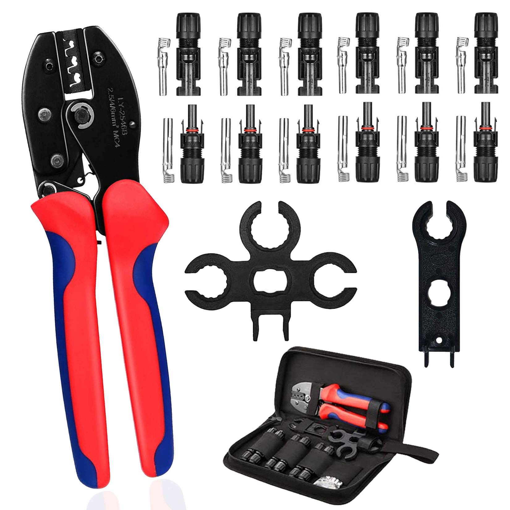 TRAMILY Solar Cable Connector Crimping Tool Kit for Solar Panel PV Cable 2.5/4.0/6.0mm², 6pcs Male Female Connector,1 Pair Connector Assembly Tools