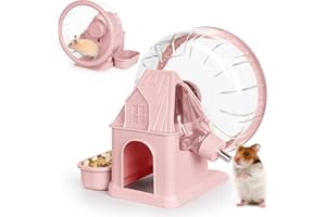 Vannon 4 in 1 Quiet Hamster Exercise Wheel, Multi Functional Hamster House with Running Wheel, Water Bottle, Food Bowl and Hideout, Small Animals Exercise Running Toys for Hamsters Gerbils Mice, Pink