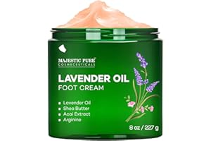 Majestic Pure Lavender Oil Foot Cream, Warming Cream - Calluses, Dry Cracked Feet, Hands, Heels, Elbow, Nails, and Knees - Softens & Moisturizes Skin - 8 oz