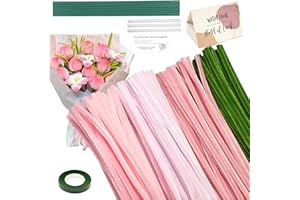 AHAMETON 216 pcs Pink Pipe Cleaners Set with Floral Wires & Gardening Tape, Chenille Stems Pipecleaners for Tulip Bouquet Making, DIY Craft Projects and Decorations