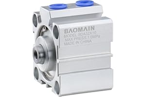 Baomain SDA32x10 Compact Thin Air Cylinder,1.26 inch(32 mm),Stroke 0.39 inch(10 mm), Double-Acting, Single Rod, Aluminum Body for Small Machinery and Industrial Automation
