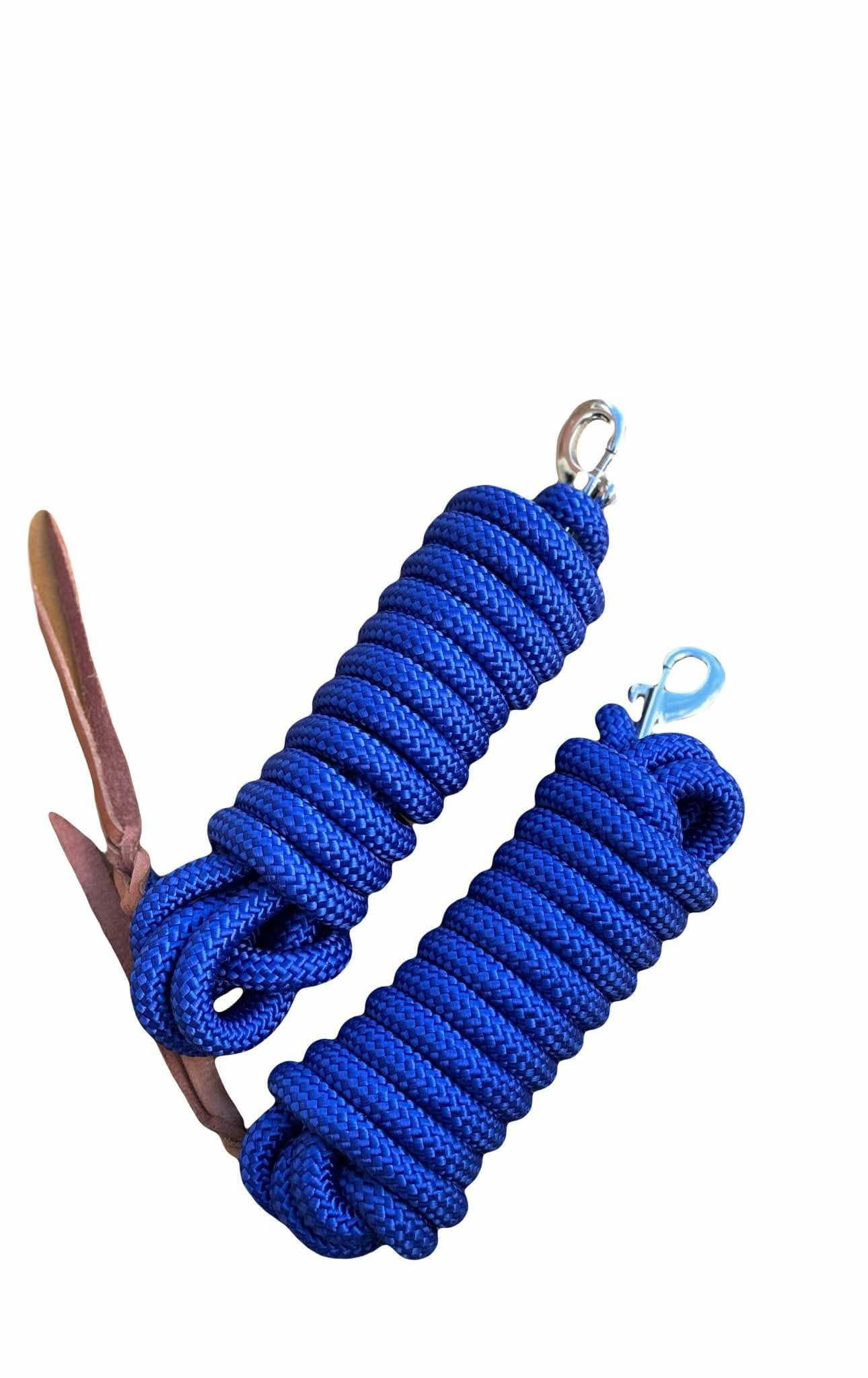 Equipride Poly Training Lead Rope with Leather Popper for Horses 14 Foot Long and 5/8 inch Thick-Replaceable Heavy-Duty Bolt Snap-Royal Blue (Pack of 2)