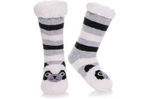 Yebing Kids Boys Girls Slipper Socks Cute Animal Fuzzy Winter Warm Fleece Lining Christmas Socks With Grippers
