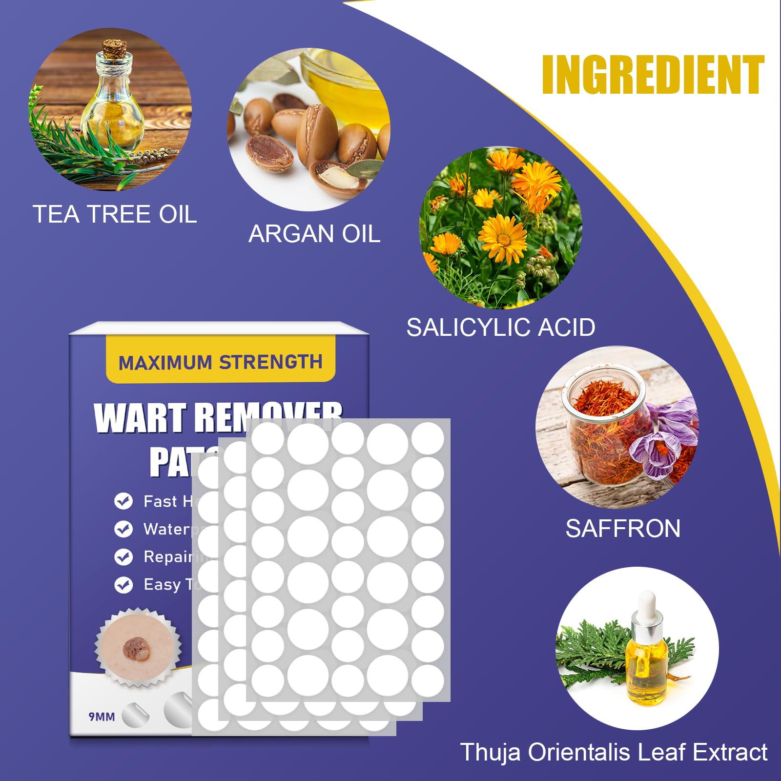 WABRINY Maximum Strength Wart Remover Patches, Fast & Easy Operate Hydrocolloid Waterproof Invisible Sticker, Skin Care Removal Patches for All Skin Types, 144pcs-G3