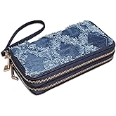 MKP COLLECTION Womens Fashion Double Zip Around Wallet Long Purse Credit Card Holder Bifold Ladies Cluth Wristlet Wrist Strap