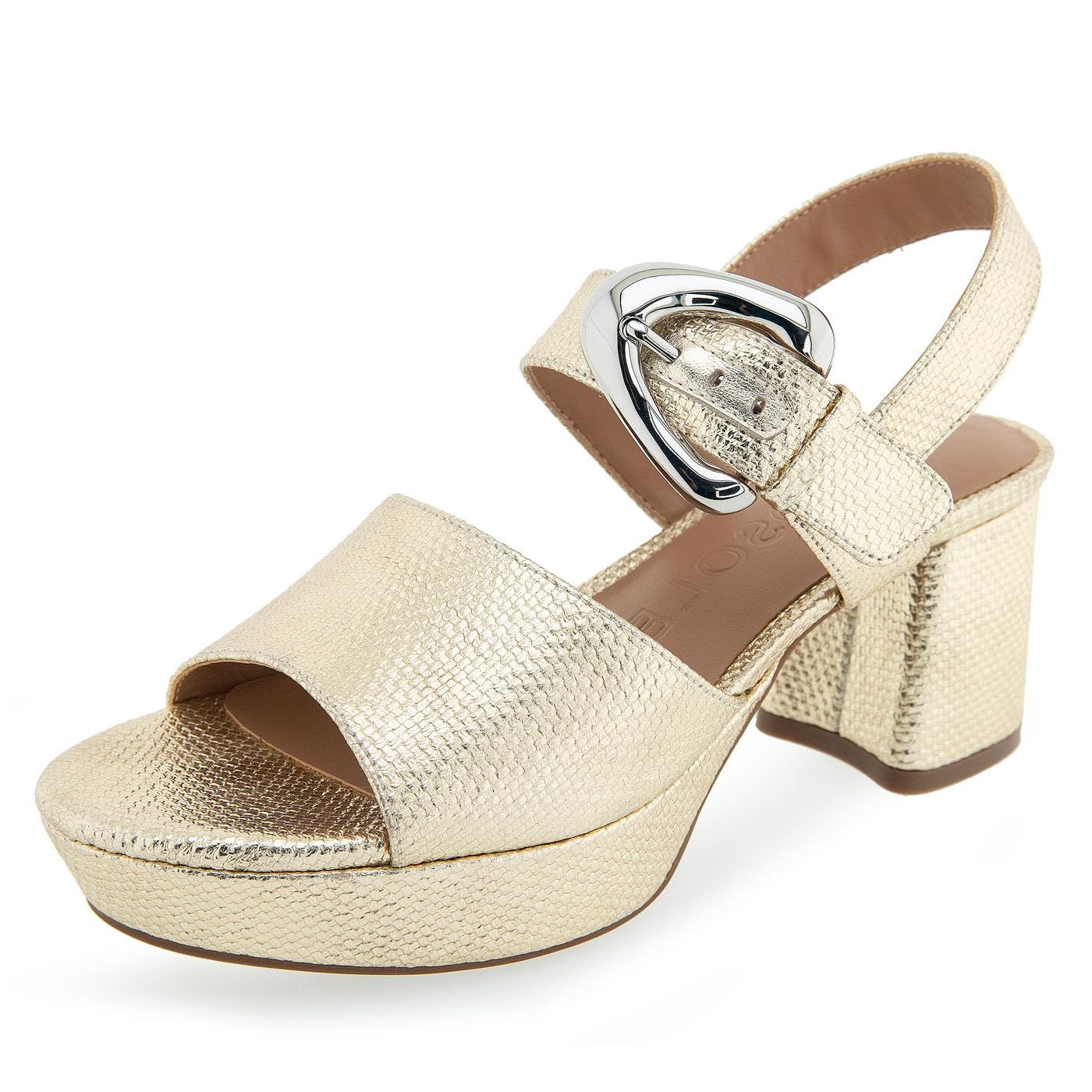 Aerosoles Women’s Chamber Heeled Sandal, Soft Gold Canvas, 9 Wide