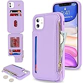 Cavor for iPhone 12 Case with Card Holder,for iPhone 12 Pro Wallet Case for Women Men,Leather Magnetic Clasp Zipper Pocket Protective Phone Cover-Purple