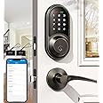 Veise Smart Locks for Front Door, 2 Lever Handle Set, Keyless Entry Deadbolt, App Control, Electronic Digital Touchscreen Keypad, Auto Lock, IP54 Waterproof, Easy Installation, Matte Black
