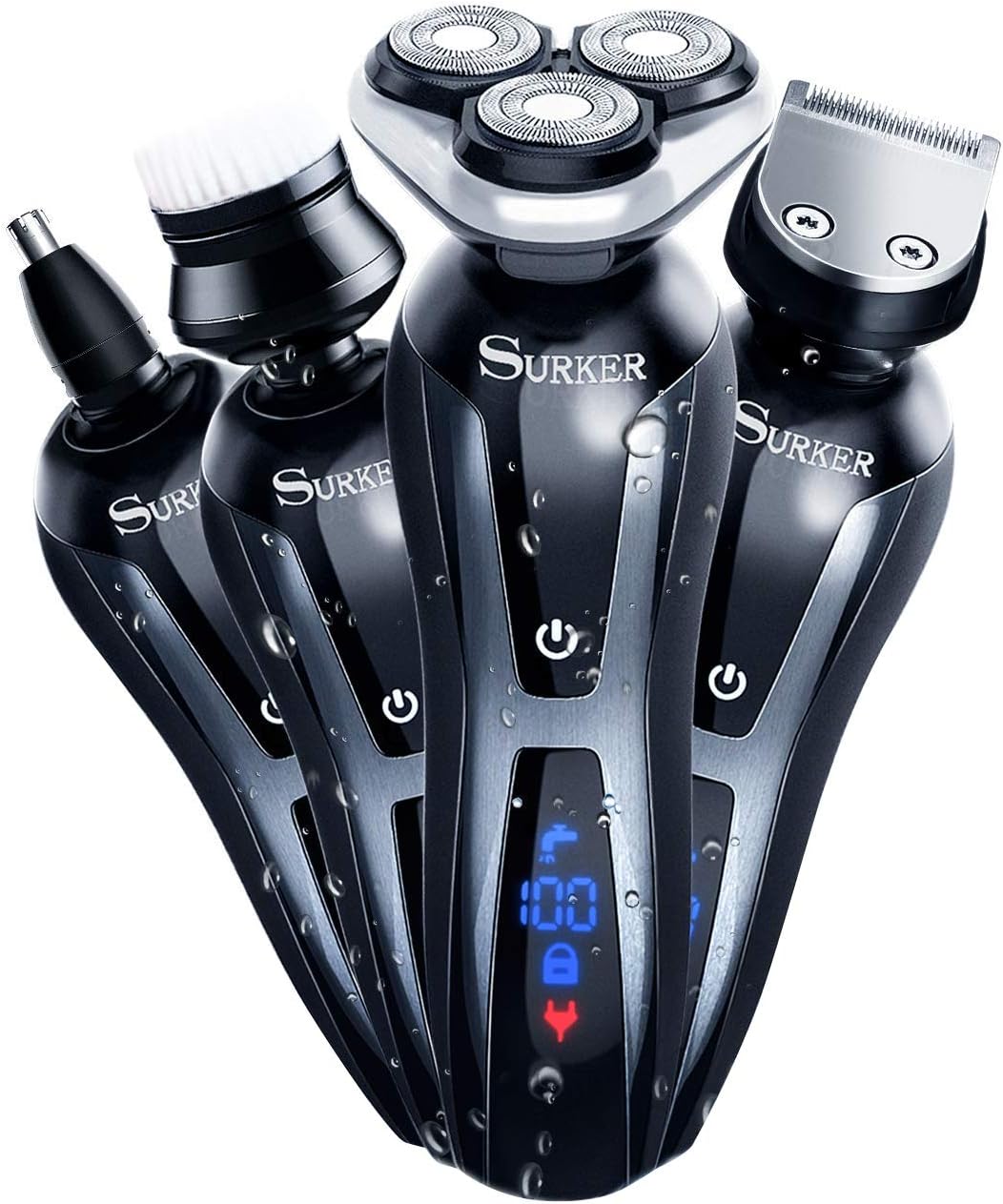 Electric Shaver Razor for Men Cordless Beard Trimmer Wet Dry Rotary Shaver Wet Dry Rotary Shaver Head Hair Nose Trimmer Waterproof Rechargeable