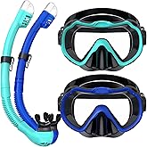 Vmkfuler Snorkeling Gear for Adults, Snorkel Mask Set 180° Panoramic View Snorkel Gear, 100% Food-Grade Silicone Anti-Fog Anti-Leak Dry Top Diving Mask for Snorkeling Swimming Scuba Diving