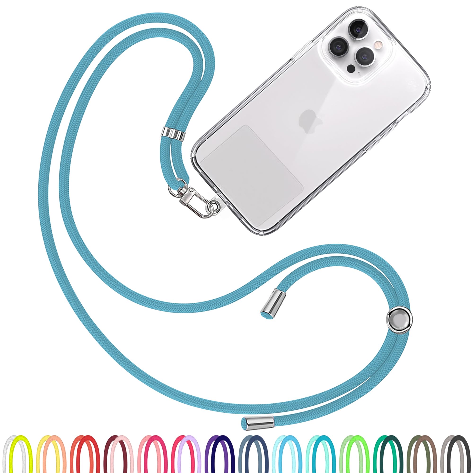 TBOC Cell Phone Lanyard [Turquoise] - Comfortable Universal Smartphone Lanyard - Easy to Use Neck Phone Holder [Clear Patch] - Adjustable Length Phone Strap Crossbody - Fits All Mobile Phones