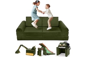 Kidirect Modular Kids Play Couch, K8 Kids Couch for Playroom, 350+ DIY Toddler Sofa Set, 8pcs Playroom Furniture for Toddlers, Convertible Play Fort for Child, Gifts for Boys and Girls, Olive Green