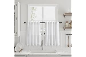 NANSPRING White Kitchen Curtains 36 Inch Length 2 Panels Set Linen Blend Back Tab Privacy Light Filtering Cafe Curtains Modern Neutral Short Tier Curtains for Small Window Front Door Bathroom RV Camper 36x36