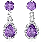 BETHZA Natural Amethyst Dangle Earrings 925 Sterling Silver Teardrop Purple February Birthstone Earrings Amethyst Gemstone Earring Jewelry Gifts for Women